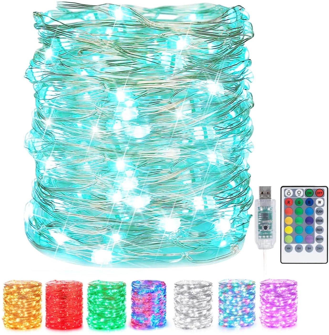 TiokMc USB Fairy String Lights, 33Ft 100 LED Waterproof Silver Wire, 16 Colors & 8 Modes, Remote Control, Ideal for Bedroom, Party, Wedding, Christmas, Outdoor Decor