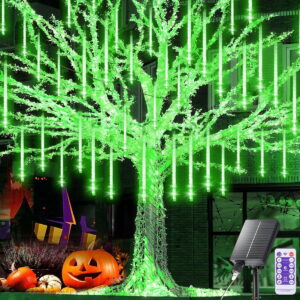 Outdoor Meteor Shower Lights, 11.8 Inch 8 Tube 192 LEDs Meteor Light, Christmas Snow Falling Rain Lights for Xmas Tree Holiday Wedding Outdoor Party Patio Decoration (Green)