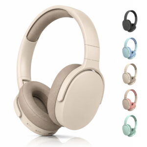 GLUAAE Bluetooth 5.0 Over-Ear Headphones with Active Noise Cancellation, 40mm HiFi Stereo, 12H Playtime, Foldable Lightweight Headset, Beige
