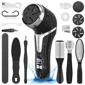 GLUAAE Rechargeable Electric Callus Remover, Foot File with 3 Quartz Heads & LCD Display, Waterproof Dead Skin Remover for Feet