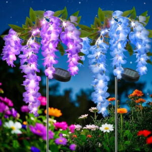 2 Pack Solar-Powered Wisteria Flower Lights - Waterproof Outdoor Solar Lights for Garden, Patio & Yard Decor-Blue & Purple
