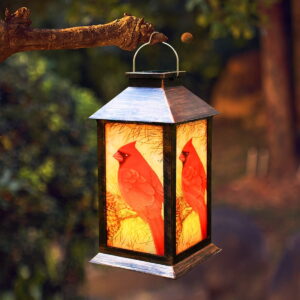 Outdoor Hanging Solar Lanterns, Solar Powered LED Cardinal Lights, Waterproof Garden Light with Red Bird Pattern Table Patio Yard Pathway Decor