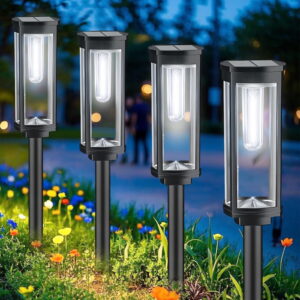 GLUAAE 8 Pack Solar Pathway Lights Outdoor - IP65 Waterproof Solar Powered Garden Lights with Warm White LED, Auto On/Off for Lawn, Patio, Walkway, Driveway Decor