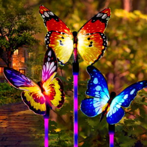 GLUAAE Garden Solar Lights Outdoor,Multi-Color Changing Solar Powered LED Garden Lights,Fiber Optic Butterfly Decorative Lights,Outdoor Decor,Yard Art,Garden Decorations