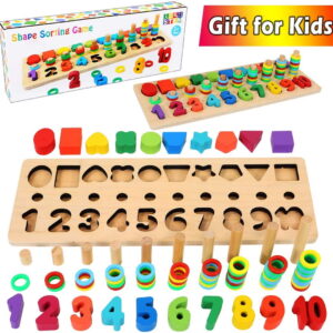 Wooden Number Puzzle for Kids - Montessori Toys for Toddlers Learning Age 3 4 5 Years Old - Wooden Counting Blocks Sorting Toys Shape Block Educational Toys Preschool Activities Stacking Toy