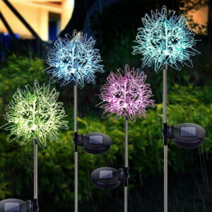 4 Pack Solar Dandelion Light, Multi Color Changing Decorative Solar Garden Lights for Outdoor Walkway Pathway Lawn Patio Yard Christmas Parties Decoration