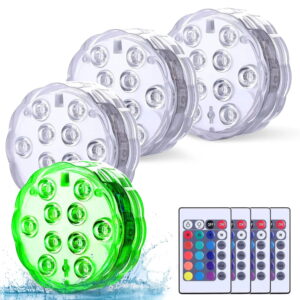 GLUAAE 4-Pack Submersible LED Lights with Remote - Battery Powered RGB Color Changing Waterproof Lights for Pool, Spa, Aquarium, Pond, Hot Tub & Party Decor