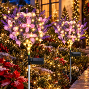 GLUAAE 2-Pack Solar Lavender Butterfly Garden Lights, IP65 Waterproof Outdoor Decorative Stake Lights for Yard Patio Lawn, Warm White Light
